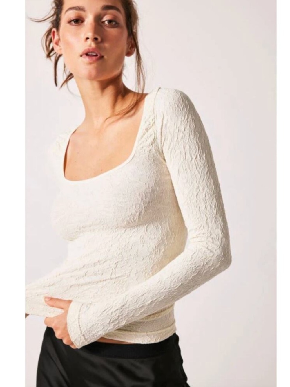 Free People Women's Long Sleeve Textured Square-Neck Top - White